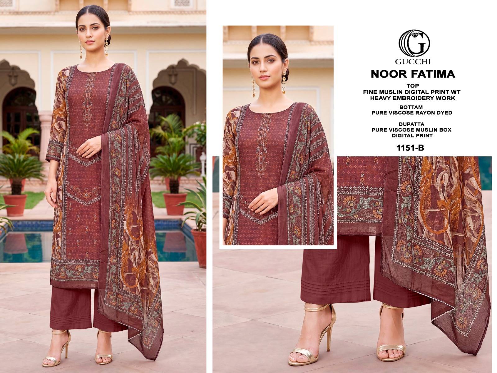 NOOR FATIMA 1151 BY GUCCHI Stylish Beautiful Colourful Pure Viscose Muslin Dresses At Wholesale Price